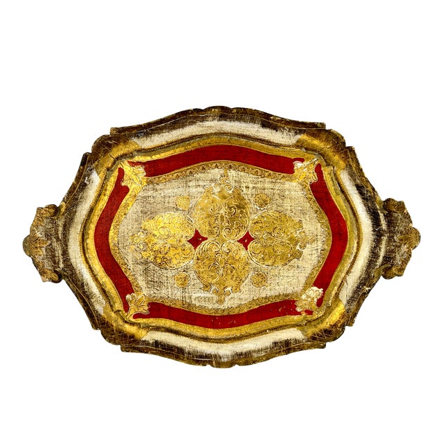 1970s Vintage Hand-Painted Italian Florentine Wood Tray For Sale