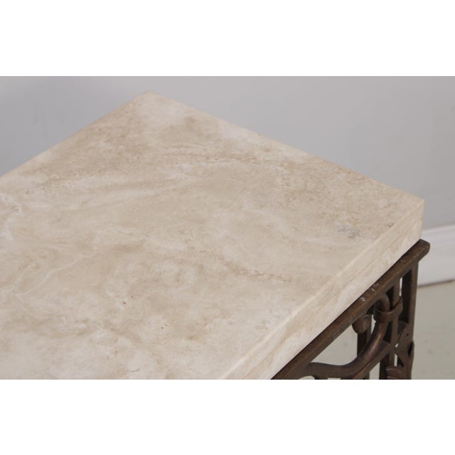 French Style Iron & Steel Base Stone Top Console Table For Sale - Image 9 of 15