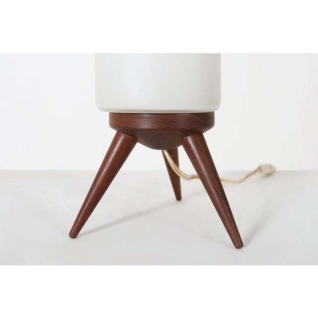 Wood Mid-Century Modern French Table Lamp with Opaline Glass Shade, 1960s For Sale - Image 7 of 9