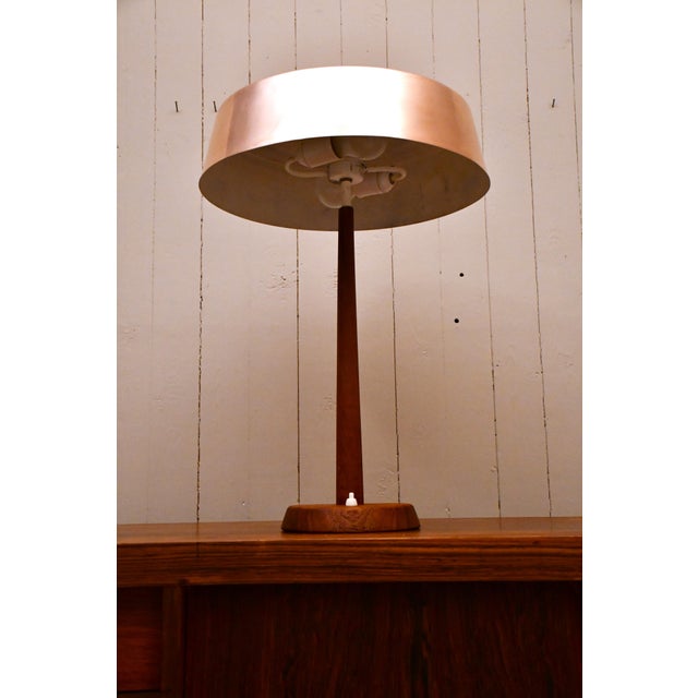 Wood Large Swedish Modern Copper and Teak Table Lamp from Pagos Armaturfabrik, 1950s For Sale - Image 7 of 13