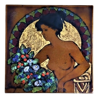 Signed Art Nouveau / Jugendstil Enamel on Metal Panel, 1900s For Sale