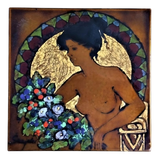 Signed Art Nouveau / Jugendstil Enamel on Metal Panel, 1900s For Sale