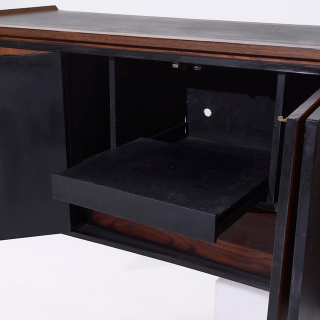 Wood Harvey Probber Style Mid Century Walnut Wall Mounted Curved Credenza For Sale - Image 7 of 9