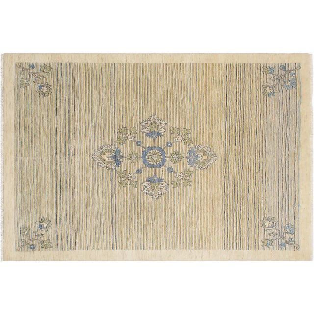 Boho Chic Gabbeh Beige/Blue Wool Rug - 4'7'' X 6'4'' For Sale - Image 9 of 10