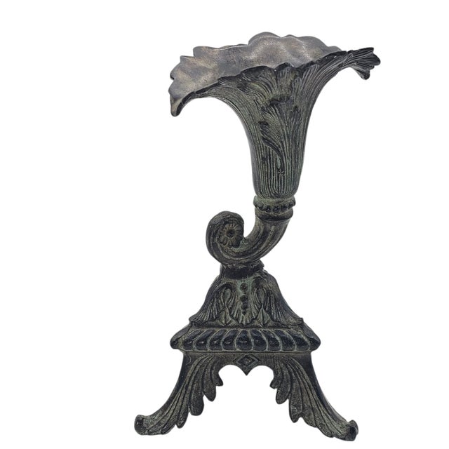 Gothic Bronze Cornucopia Candle Holder With Applied Patina, Neoclassical Revival Accent For Sale - Image 3 of 13