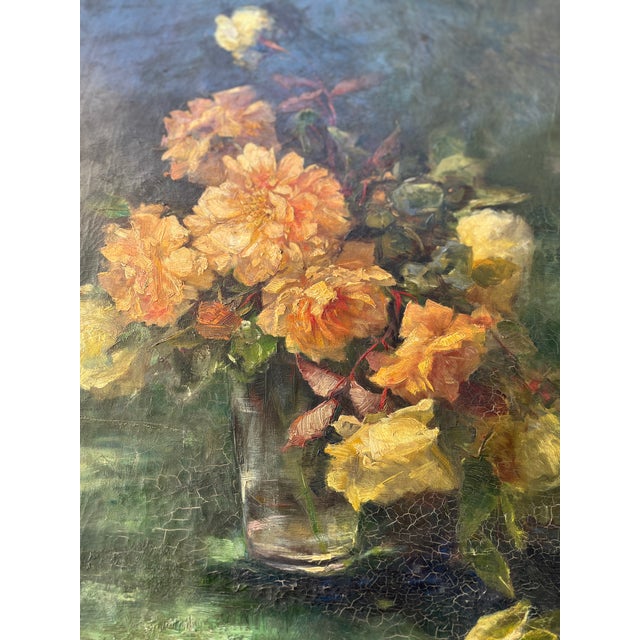 1930s A. Pricelius, Floral Still Life of Roses in Glass Vase, 1930s, Oil Painting For Sale - Image 5 of 10