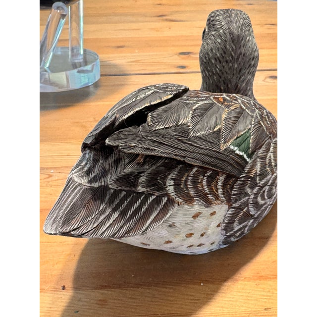 Folk Art Vintage Hand-Carved Wooden Duck Decoy Sculpture, Signed & Dated 1976 (96?) | Folk Art For Sale - Image 3 of 7