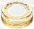 Eight glamorous white and gold midcentury English bone china porcelain plates having scalloped rims, moulded embossed...