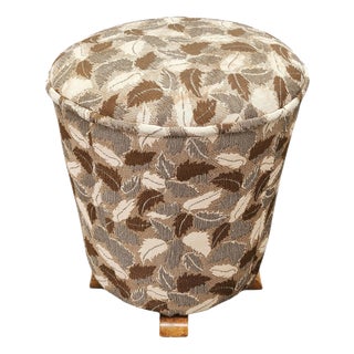 Czechoslovak Art Deco Round Upholstered Ottoman, 1930s For Sale