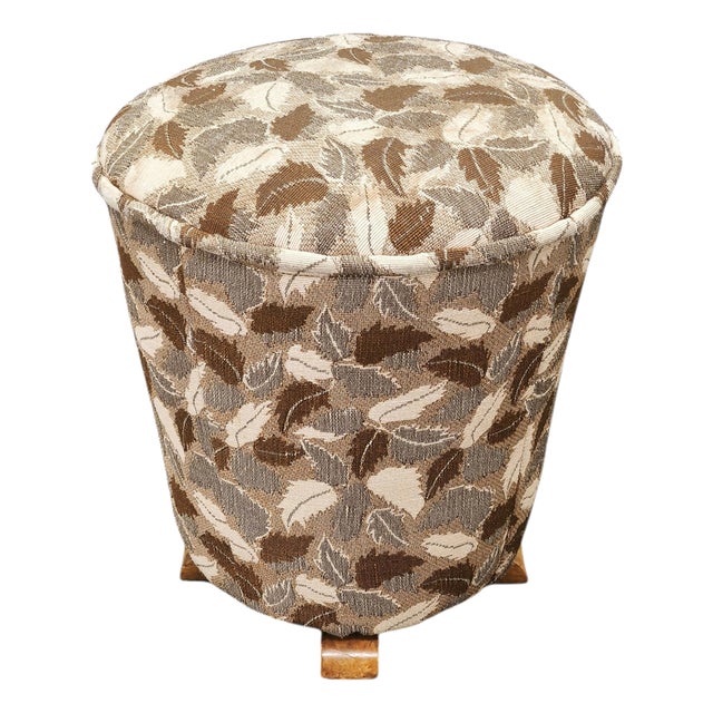 Czechoslovak Art Deco Round Upholstered Ottoman, 1930s For Sale