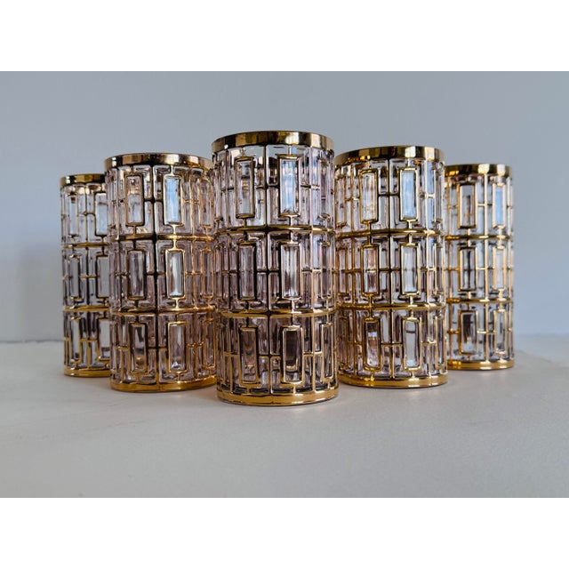 Vintage 1960s Imperial Glass Shoji Trellis 22k Gold Tumblers, Set of 8. All in excellent condition. Classic 1960s design!...