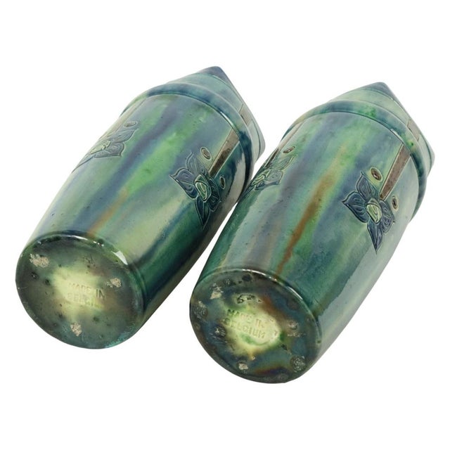 Blue Antique Art Nouveau Flemish Blue Earthenware Vases, 1890s, Set of 2 For Sale - Image 8 of 18
