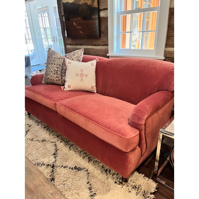 English Roll Arm Sofas in Red Velvet a Pair Chairish