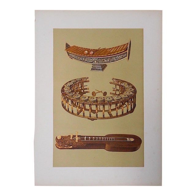 Antique Lithograph-Musical Instruments-Southeast Asia For Sale