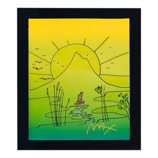 Peter Max, Sailboat Sunrise (Framed, Original Mixed Media on Paper) For Sale