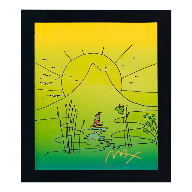 Peter Max, Sailboat Sunrise (Framed, Original Mixed Media on Paper) For Sale