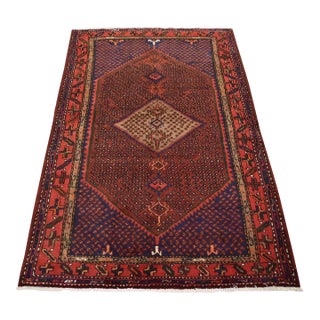 Hamedan Rug 4'6'' X 6'8'' Red Wool Vintage Tribal Hand-Knotted Oriental Carpet For Sale