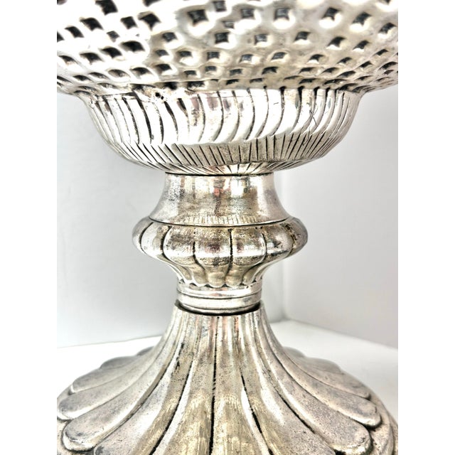 1960s Large Silver Plate Compote Fruit Bowl Embossed Repoussé Centerpiece Punch Bowl For Sale In Louisville - Image 6 of 10