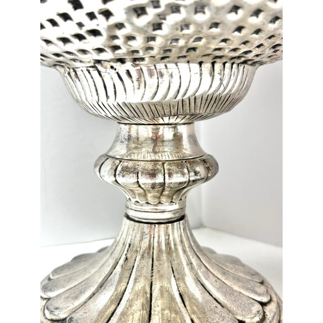 1960s Large Silver Plate Repoussé Compote Bowl – Pedestal Centerpiece Fruit or Punch Bowl For Sale In Louisville - Image 6 of 10