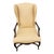 Elegant Antique French Country Wingback Chair, expertly crafted from hand-carved walnut with a refined, newly upholstered...