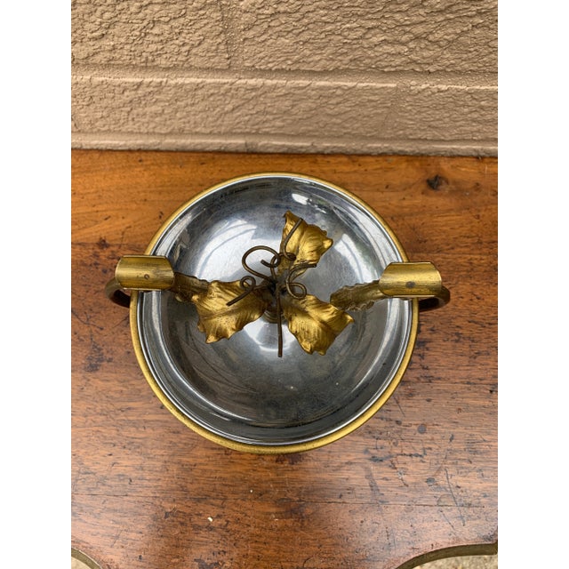 Metal 1940s Hollywood Regency Brass and Chrome Floral Ashtray For Sale - Image 7 of 12