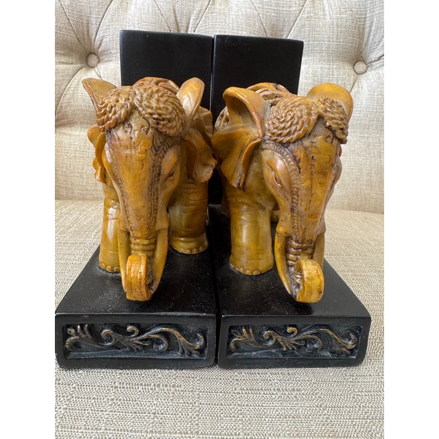 Decorative Hand-Carved Elephant Bookends For Sale - Image 10 of 12