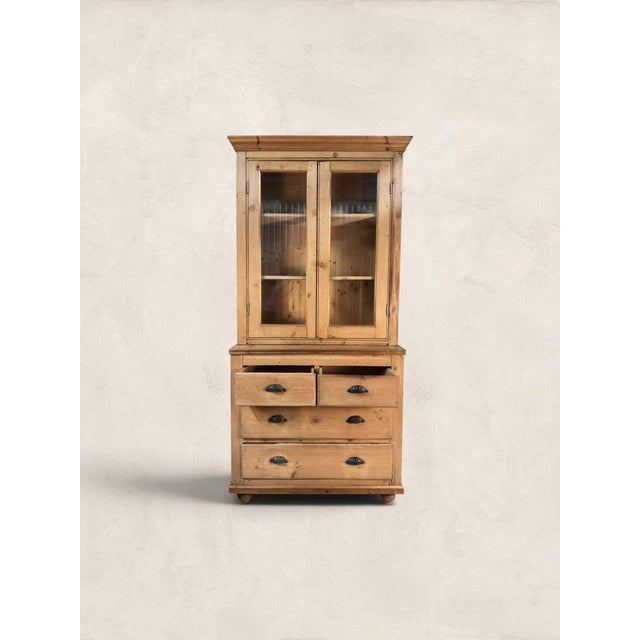 Antique English Pine Two-Piece Hutch With Glass Doors and Drawers For Sale - Image 9 of 9