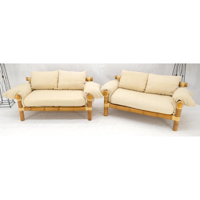 Beige Pair of c1970s Vintage Massive Thick Bamboo Bases Loveseats MINT For Sale - Image 8 of 14