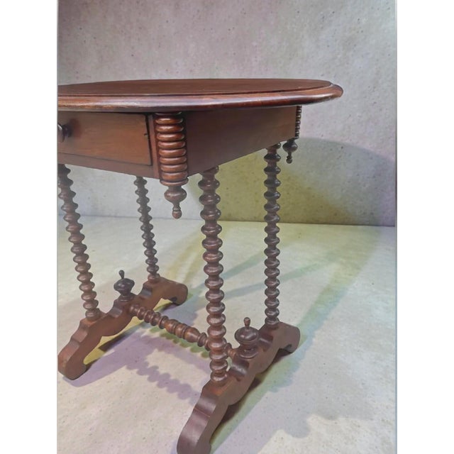 Early 20th Century Early 20th C. Antique Spindle Leg Solid Wood Side Table 2 Way Drawer For Sale - Image 5 of 7