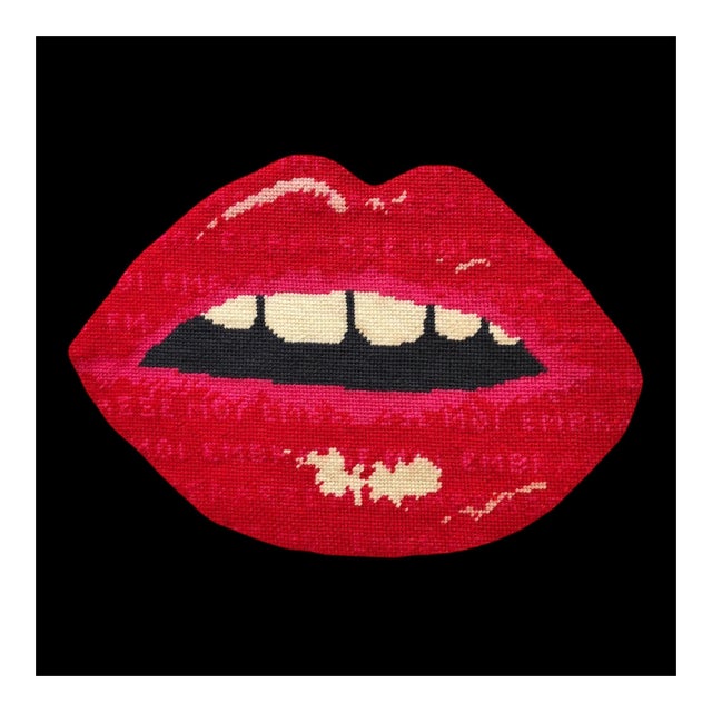 "Embrasse Moi" Red Lips Print on Black Custom, Original For Sale