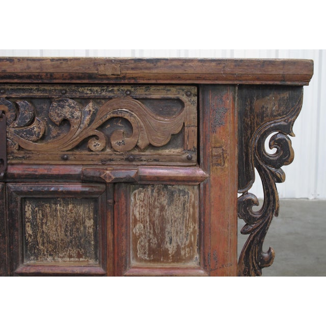 Antique Carved Elm Cabinet For Sale - Image 4 of 11