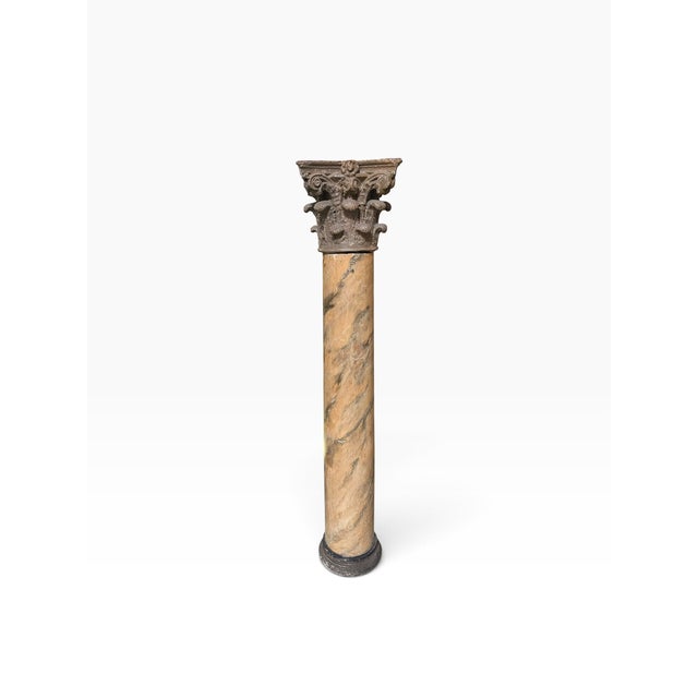 Antique Roman Corinthian Column in Faux Marble Painted Wood.