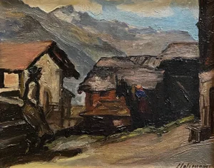Louis Henri Salzmann, Rural Village, Oil on Canvas