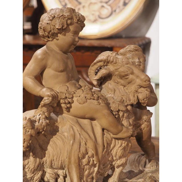 19th Century Patinated Terra Cotta of Bacchanalian Putti Playing With Goat For Sale - Image 10 of 13