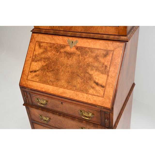 Georgian Style Burr Walnut Bureau Bookcase, 1950s For Sale - Image 9 of 12