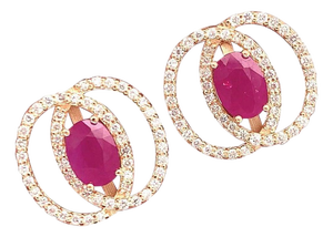 Diamond Ruby Stud Earrings 14 Karat Yellow Gold 2.41 TCW Certified