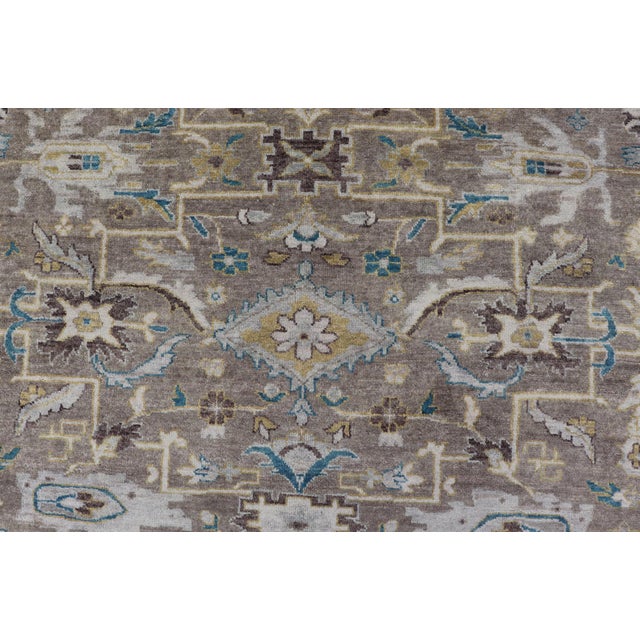 Modern Heriz Geometric Rug in Earthy Browns and Soft Blues 9'0 X 10'6 For Sale - Image 9 of 11