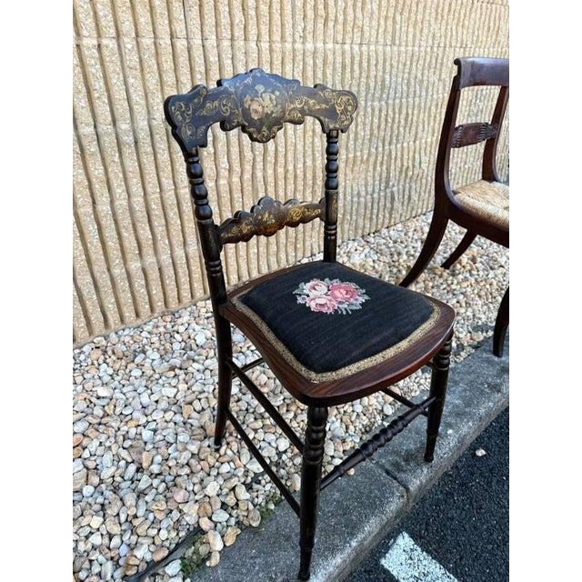 Antique Victorian Style Floral Decorated Grain Painted Side Chair For Sale - Image 9 of 15