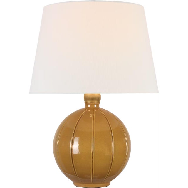 Transitional Thomas O'Brien by Visual Comfort Signature Ponteil 26" Table Lamp in Crackled Sienna with Linen Shade For Sale - Image 3 of 3