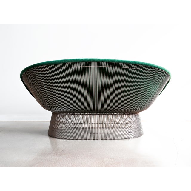 Vintage wire frame settee in original green fabric designed by Warren Planter for Knoll. Designed in 1966, this sofa...