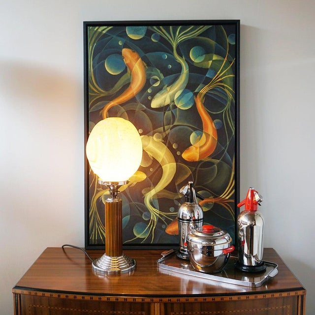 Glass Art Deco Table Lamp in Bakelite with Glass Shade For Sale - Image 7 of 9