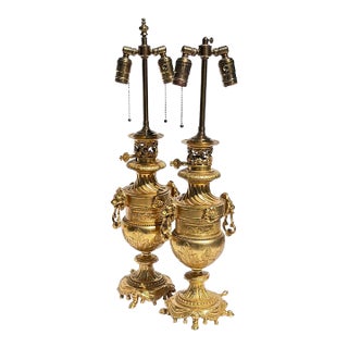 French Empire/NeoClassical Gilt Bronze W/Lion Heads Lamps-Set of Two For Sale