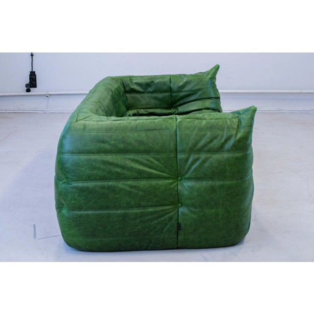 Togo Sofa in Green Leather by Michel Ducaroy, 1970s For Sale - Image 11 of 17