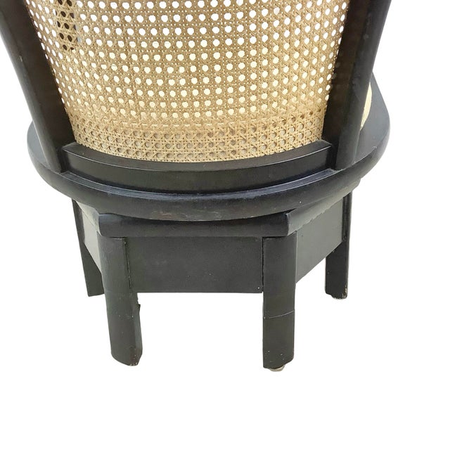 Vintage Hollywood Regency Black Lacquer Swivel Chair With Cane Back For Sale - Image 14 of 18