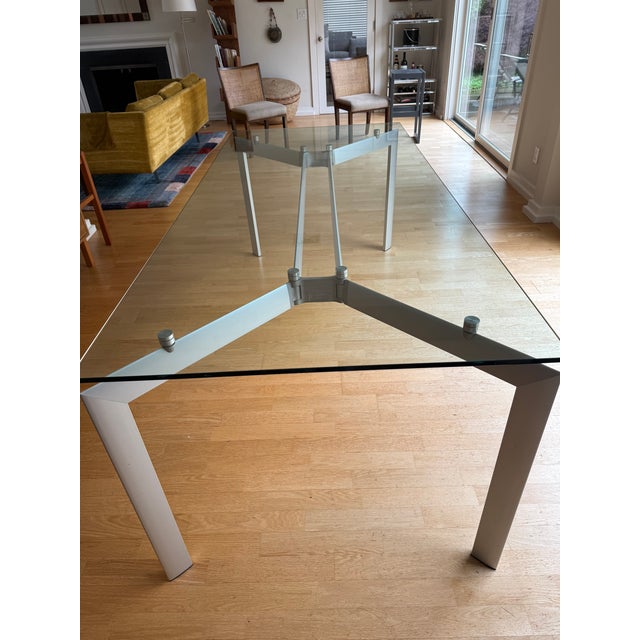 Transparent Seccose Modern Industrial Metra Dining Table: Glass on Brushed Aluminum For Sale - Image 8 of 8