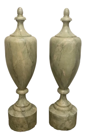 19th Century Painted Faux Marble Finials - a Pair