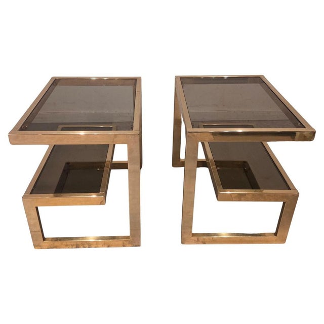 Gold Gold 23 Karat G Side Tables from Belgo Chrome, 1980, Set of 2 For Sale - Image 8 of 8