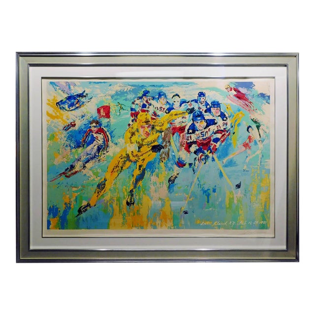 LeRoy Neiman "Lake Placid Winter Olympics 1980" Hand Signed Custom Framed For Sale