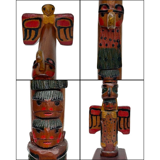 1930s Rare Chief Johnson Ketchikan Alaska Carved & Signed Model Totem Pole-1931 For Sale - Image 5 of 8