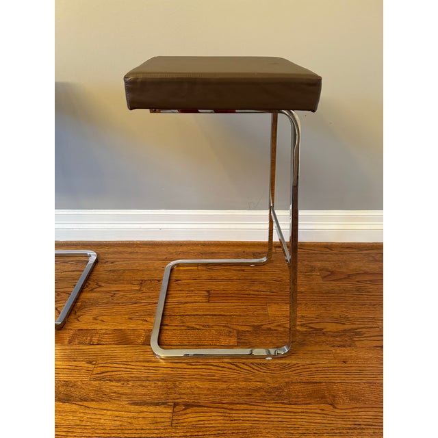 2020s Knoll Four Seasons Chrome and Leather Barstools - Set of 2 For Sale - Image 5 of 12